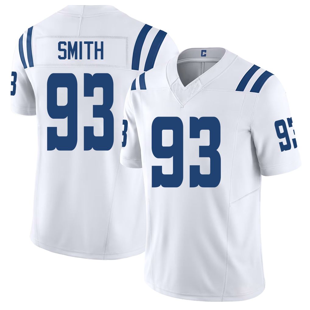 Indianapolis #93 Smith Player Football V Neck Short Sleeve White Jersey Tim For Men Youth Women Gift