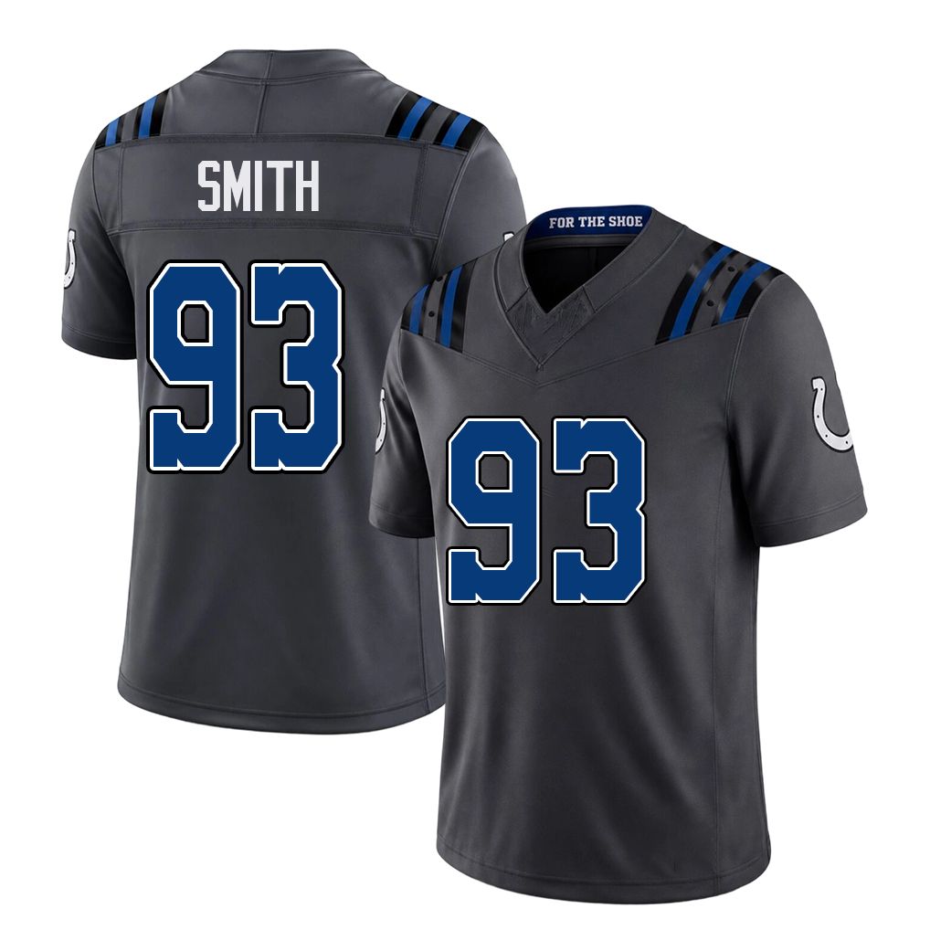 Indianapolis #93 Smith Player Football V Neck Short Sleeve Anthracite Jersey Tim For Men Youth Women Gift