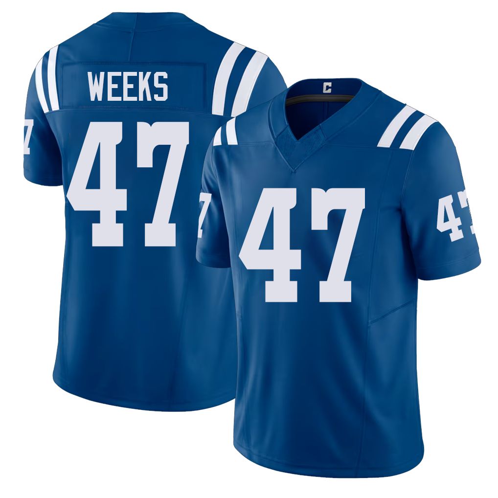 Indianapolis #47 Weeks Player Football V Neck Short Sleeve Royal Jersey West For Men Youth Women Gift