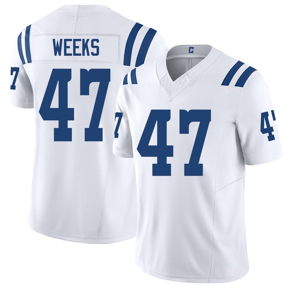 Indianapolis #47 Weeks Player Football V Neck Short Sleeve White Jersey West For Men Youth Women Gift