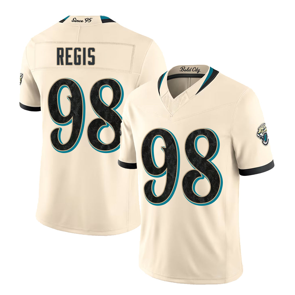 Jacksonville #98 Regis Player Football V Neck Short Sleeve Natural Jersey Albert For Men Youth Women Gift