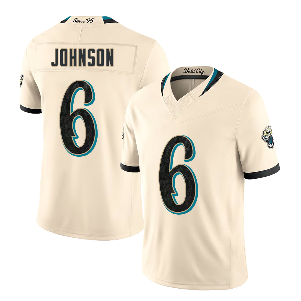 Jacksonville #6 Johnson Player Football V Neck Short Sleeve Natural Jersey Antonio For Men Youth Women Gift