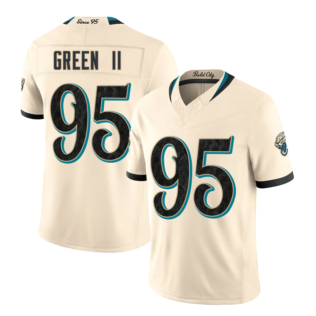 Jacksonville #95 Green II Player Football V Neck Short Sleeve Natural Jersey BJ For Men Youth Women Gift