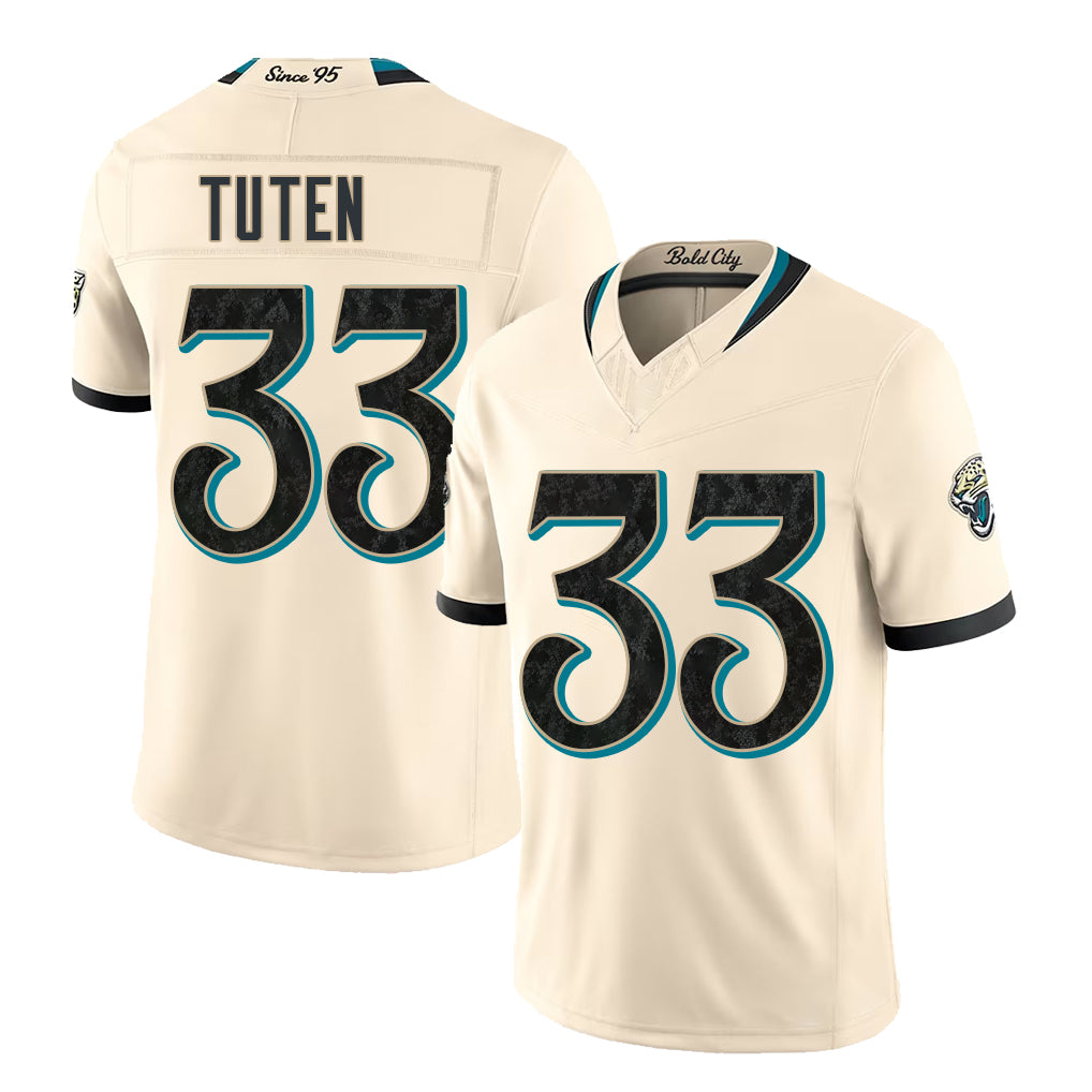 Jacksonville #33 Tuten Player Football V Neck Short Sleeve Natural Jersey Bhayshul For Men Youth Women Gift