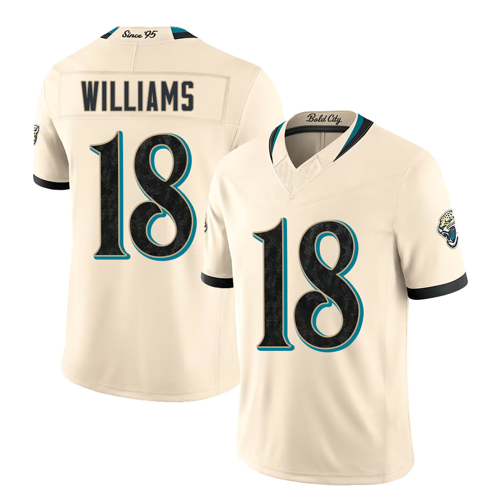 Jacksonville #18 Williams Player Football V Neck Short Sleeve Natural Jersey C.J. For Men Youth Women Gift