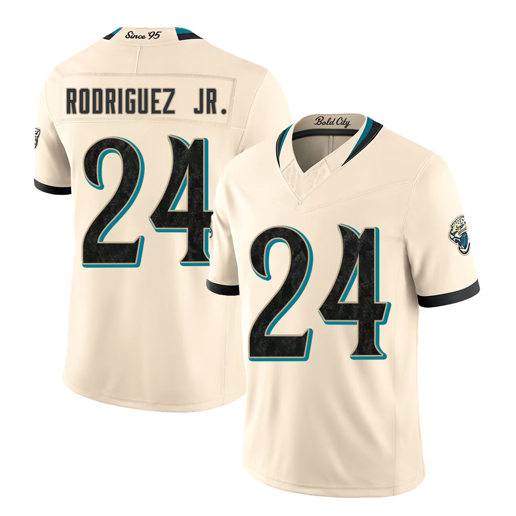 Jacksonville #24 Rodriguez Jr. Player Football V Neck Short Sleeve Natural Jersey Chris For Men Youth Women Gift