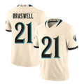 Jacksonville #21 Braswell Player Football V Neck Short Sleeve Natural Jersey Christian For Men Youth Women Gift