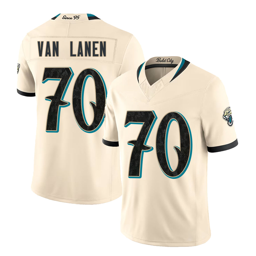 Jacksonville #70 Van Lanen Player Football V Neck Short Sleeve Natural Jersey Cole For Men Youth Women Gift
