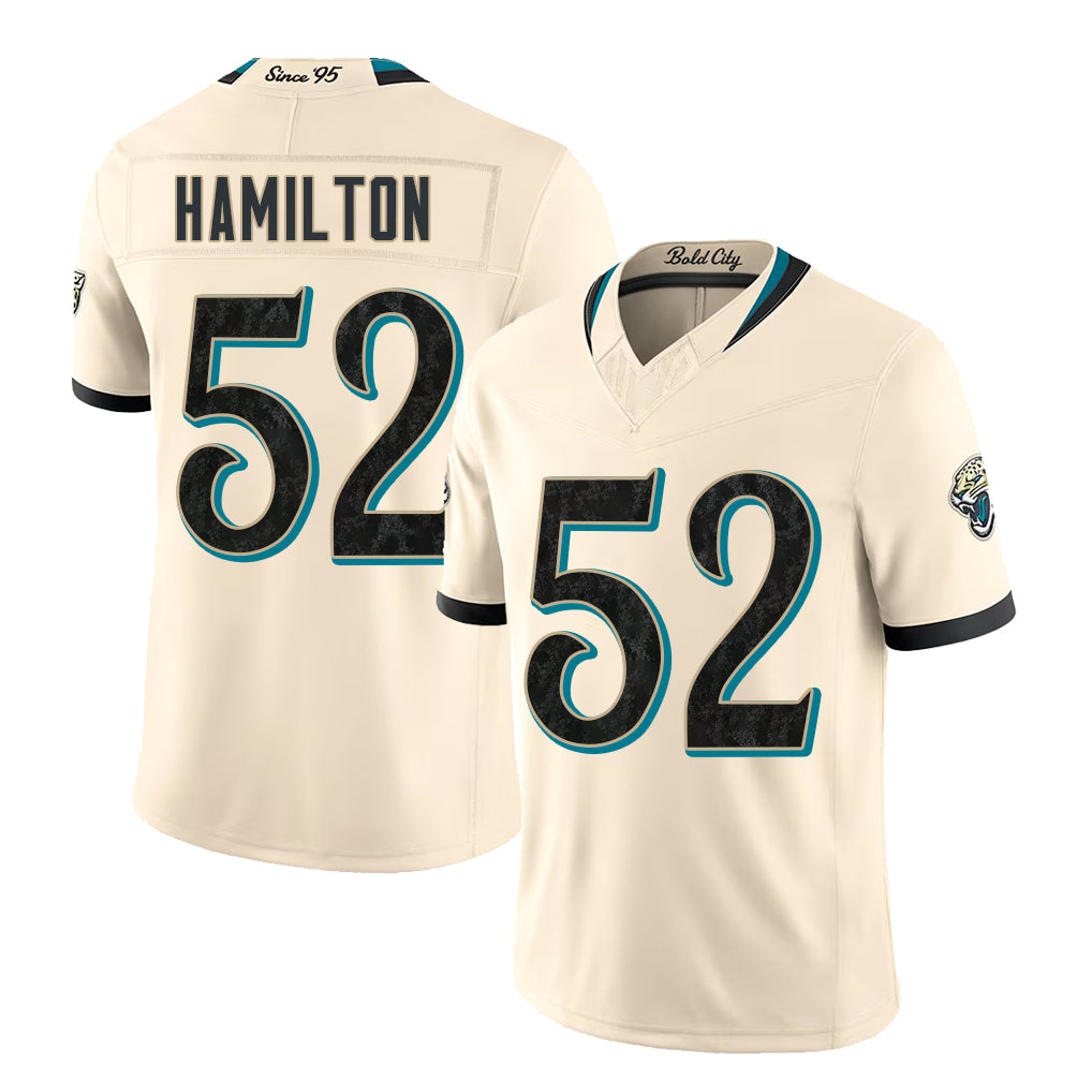 Jacksonville #52 Hamilton Player Football V Neck Short Sleeve Natural Jersey DaVon For Men Youth Women Gift