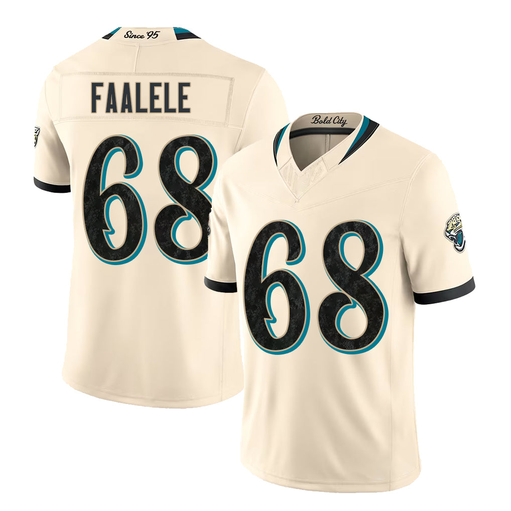 Jacksonville #68 Faalele Player Football V Neck Short Sleeve Natural Jersey Daniel For Men Youth Women Gift