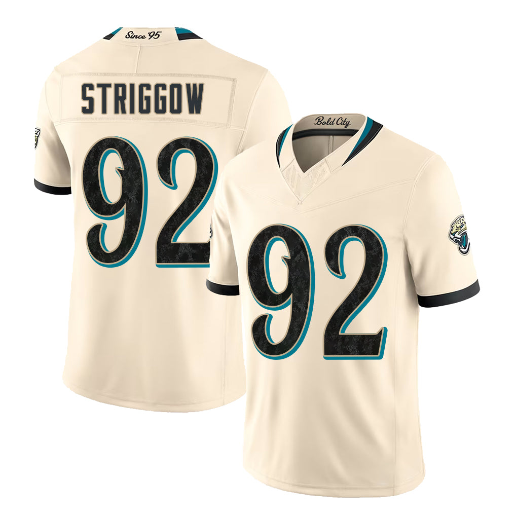 Jacksonville #92 Striggow Player Football V Neck Short Sleeve Natural Jersey Danny For Men Youth Women Gift