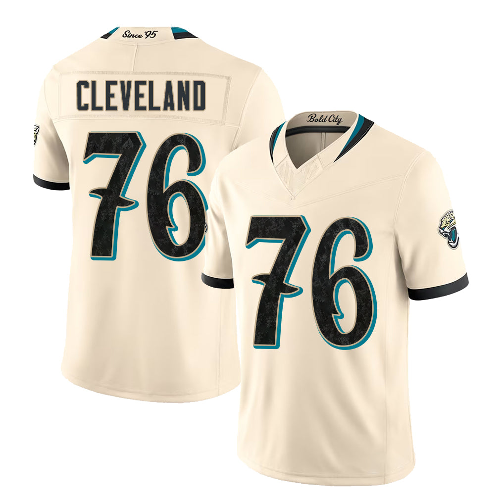 Jacksonville #76 Cleveland  Player Football V Neck Short Sleeve Natural Jersey Ezra For Men Youth Women Gift