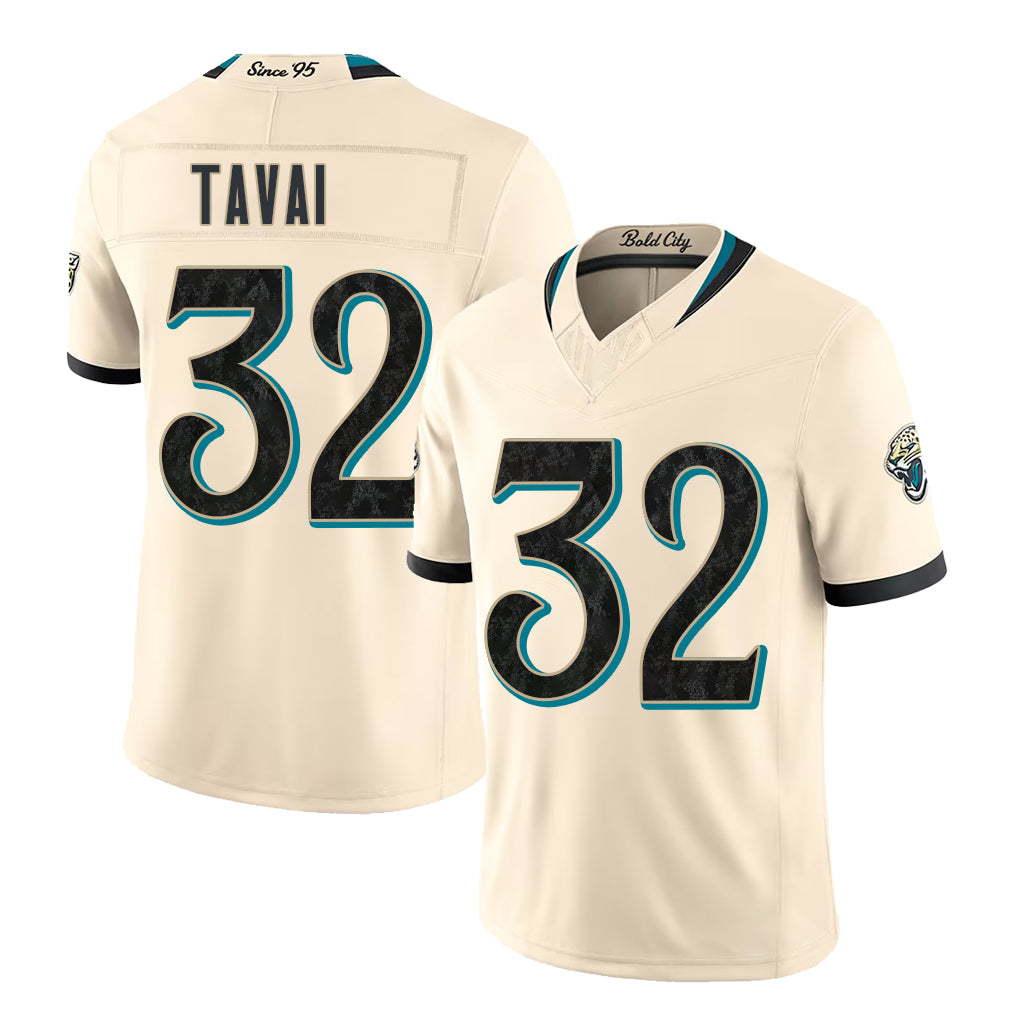 Jacksonville #32 Tavai Player Football V Neck Short Sleeve Natural Jersey Jahlani For Men Youth Women Gift