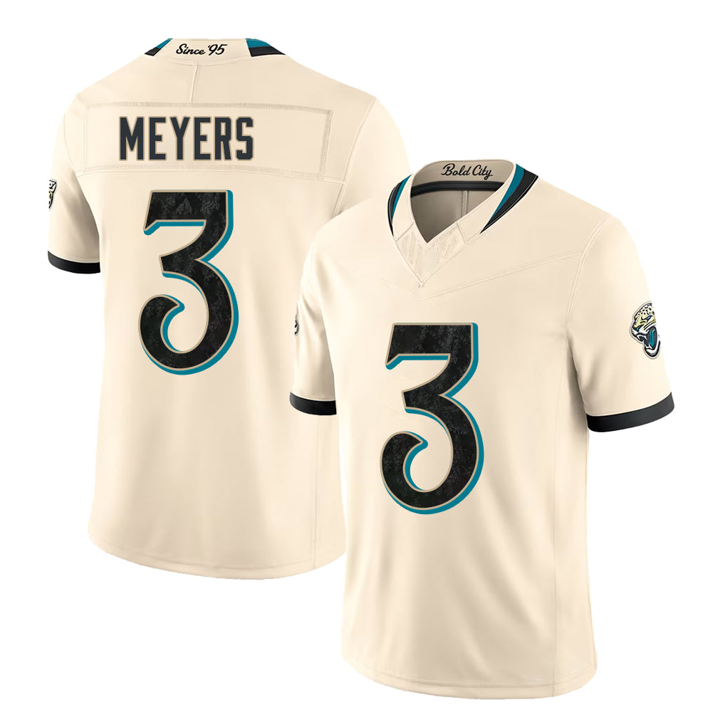 Jacksonville #3 Meyers Player Football V Neck Short Sleeve Natural Jersey Jakobi For Men Youth Women Gift