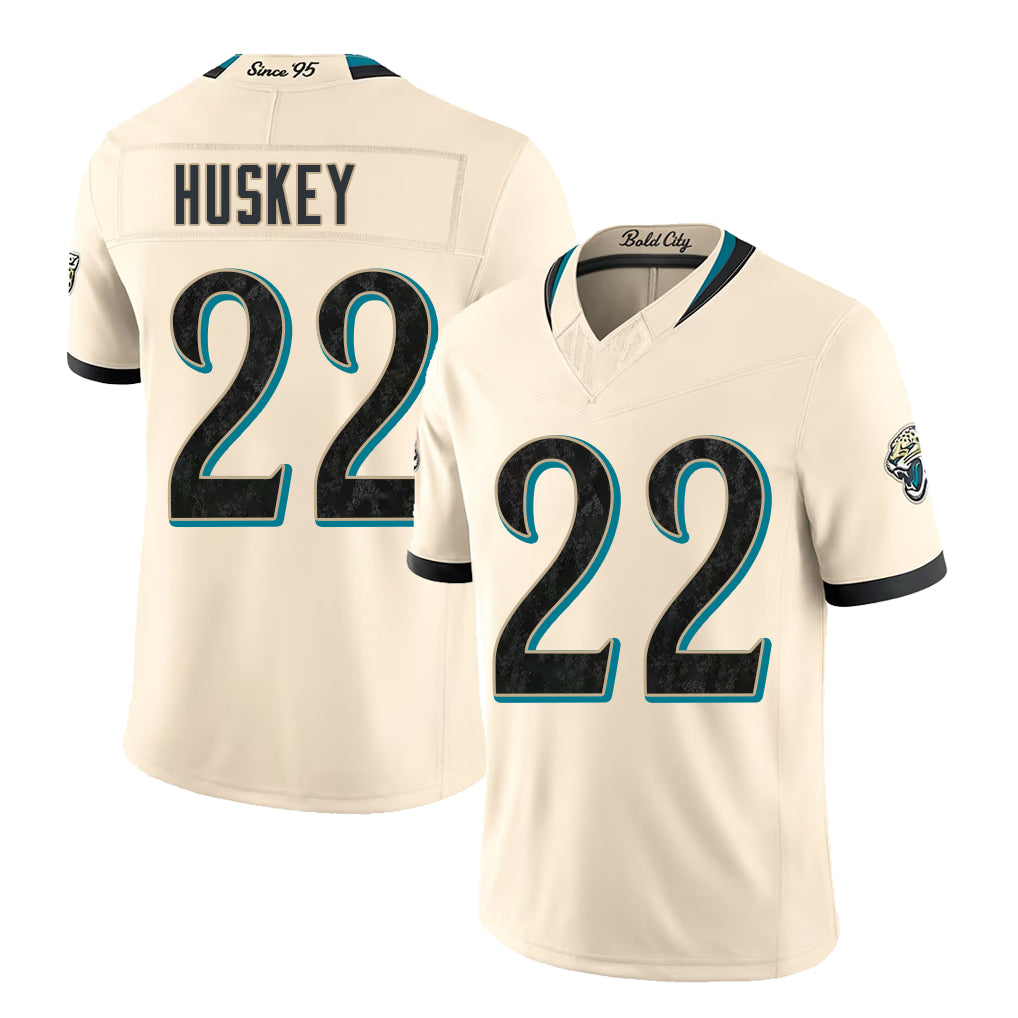 Jacksonville #22 Huskey Player Football V Neck Short Sleeve Natural Jersey Jalen For Men Youth Women Gift