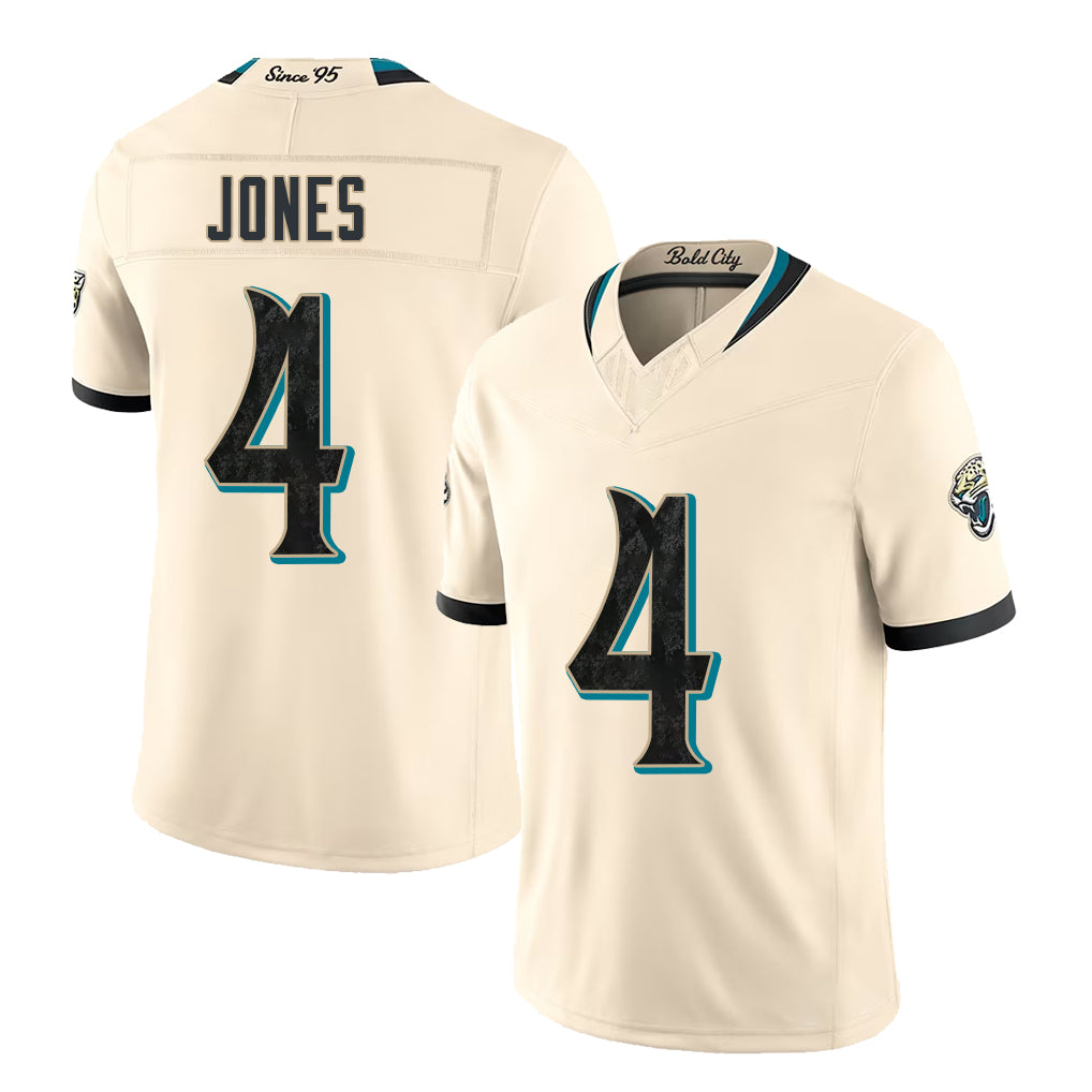 Jacksonville #4 Jones Player Football V Neck Short Sleeve Natural Jersey Jarrian For Men Youth Women Gift