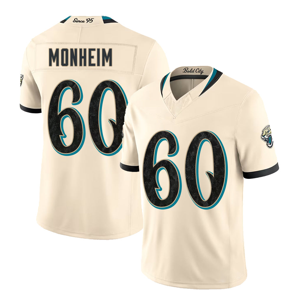 Jacksonville #60 Monheim Player Football V Neck Short Sleeve Natural Jersey Jonah For Men Youth Women Gift