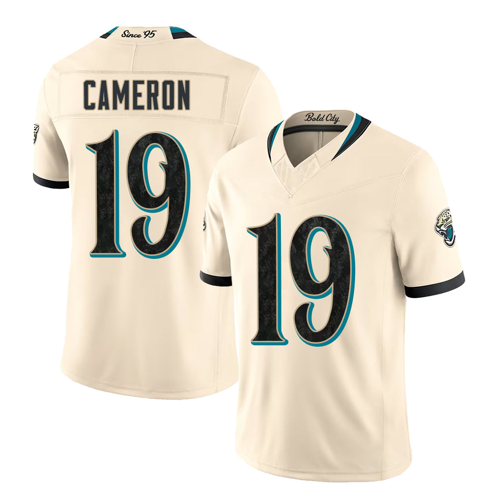 Jacksonville #19 Cameron Player Football V Neck Short Sleeve Natural Jersey Josh For Men Youth Women Gift