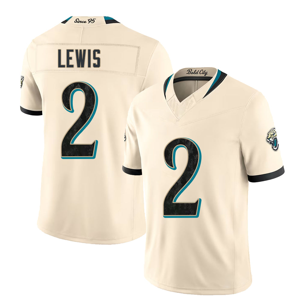 Jacksonville #2 Lewis Player Football V Neck Short Sleeve Natural Jersey Jourdan For Men Youth Women Gift