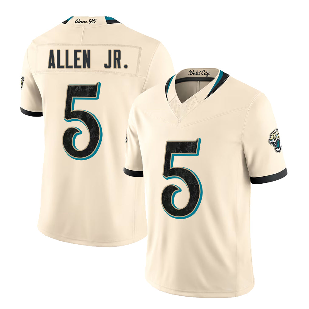 Jacksonville #5 Allen Jr. Player Football V Neck Short Sleeve Natural Jersey LeQuint For Men Youth Women Gift