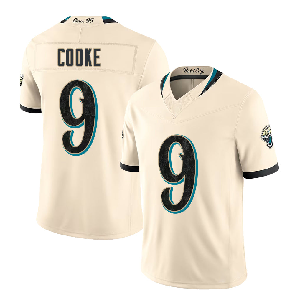 Jacksonville #9 Cooke Player Football V Neck Short Sleeve Natural Jersey Logan For Men Youth Women Gift