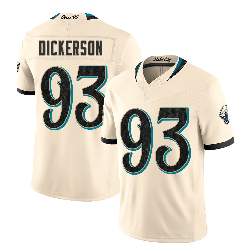 Jacksonville #93 Dickerson Player Football V Neck Short Sleeve Natural Jersey Matt For Men Youth Women Gift