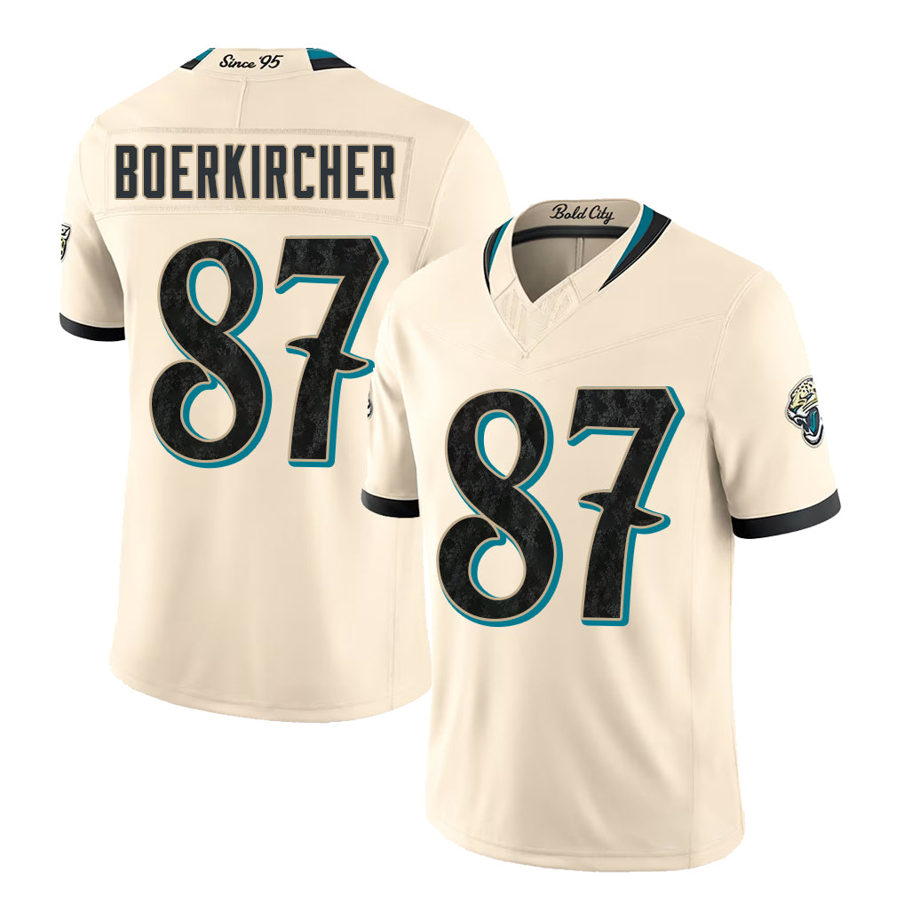 Jacksonville #87 Boerkircher Player Football V Neck Short Sleeve Natural Jersey Nate For Men Youth Women Gift