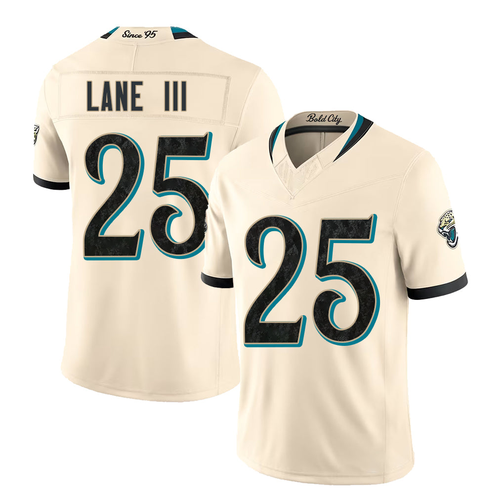 Jacksonville #25 Lane III Player Football V Neck Short Sleeve Natural Jersey Rayuan For Men Youth Women Gift