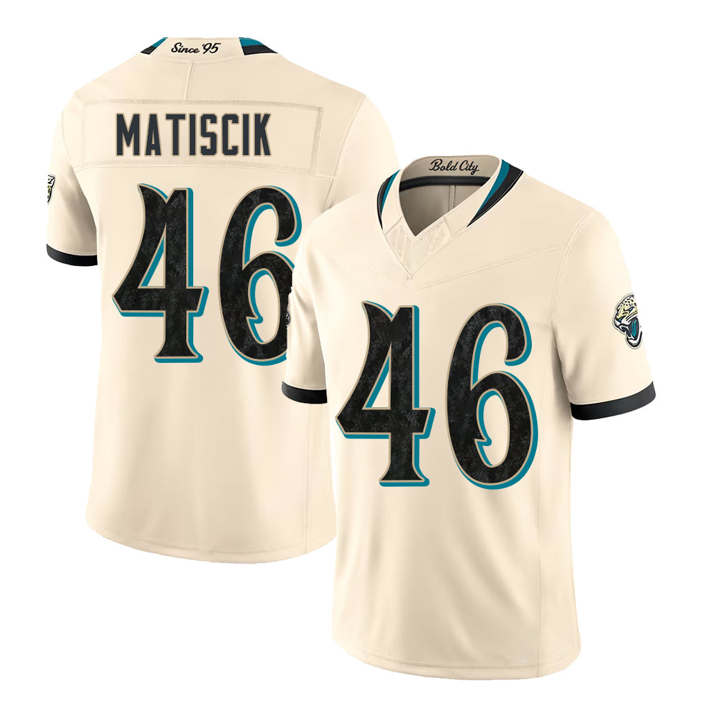 Jacksonville #46 Matiscik Player Football V Neck Short Sleeve Natural Jersey Ross For Men Youth Women Gift