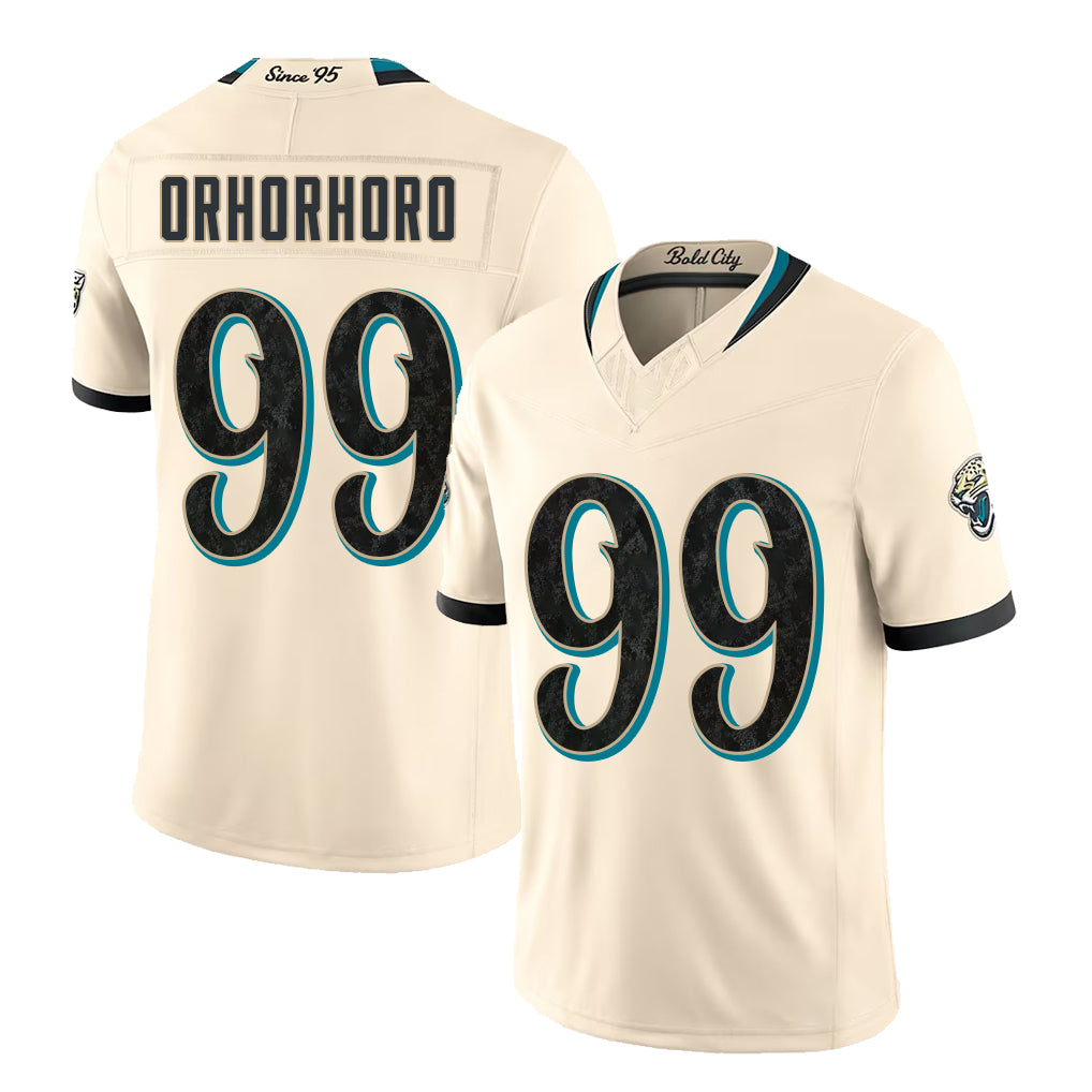 Jacksonville #99 Orhorhoro Player Football V Neck Short Sleeve Natural Jersey Ruke For Men Youth Women Gift
