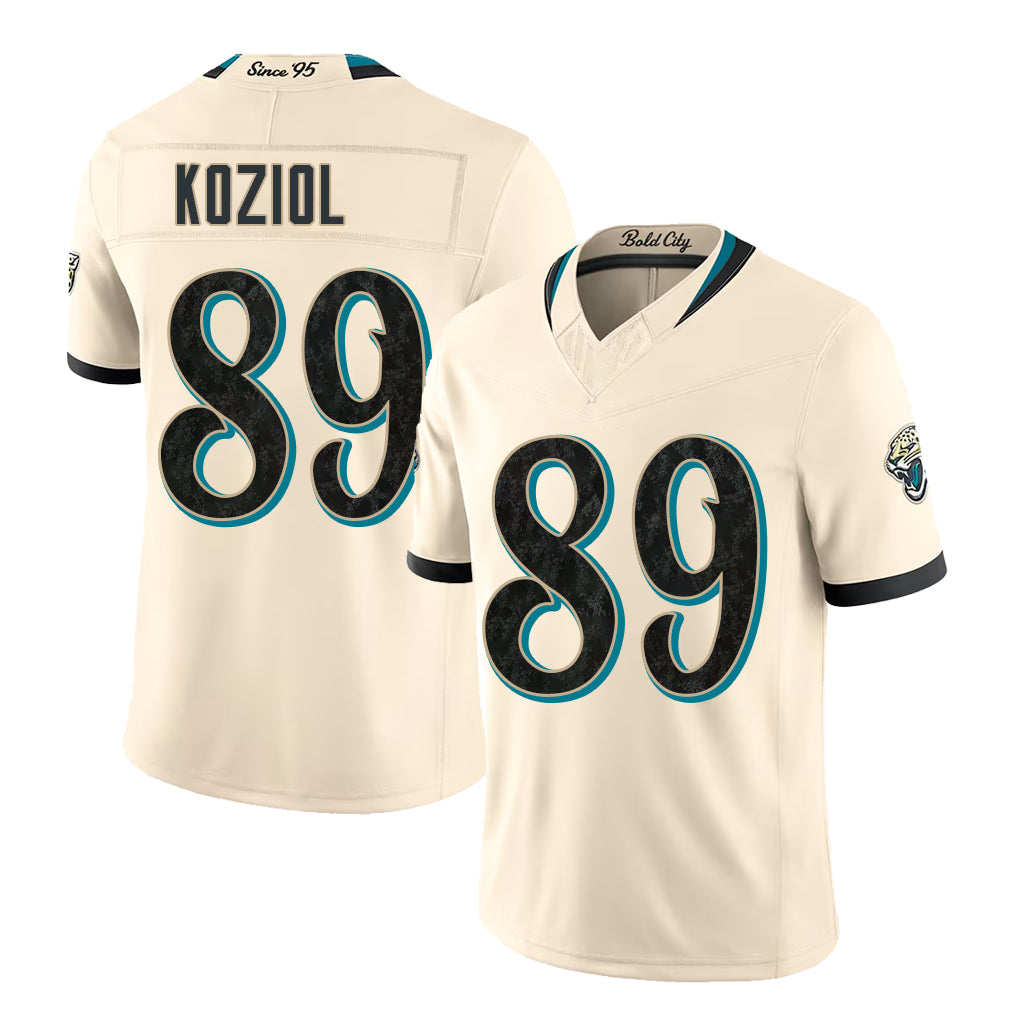 Jacksonville #89 Koziol Player Football V Neck Short Sleeve Natural Jersey Tanner For Men Youth Women Gift