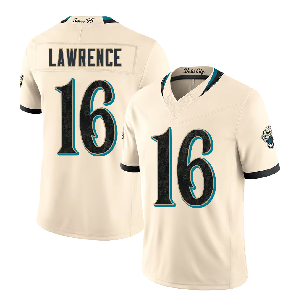 Jacksonville #16 Lawrence Player Football V Neck Short Sleeve Natural Jersey Trevor For Men Youth Women Gift