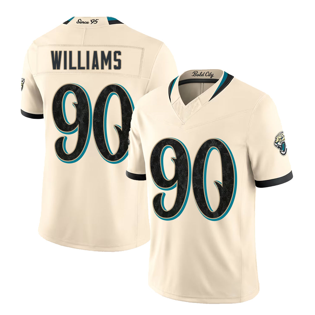 Jacksonville #90 Williams Player Football V Neck Short Sleeve Natural Jersey Wesley For Men Youth Women Gift