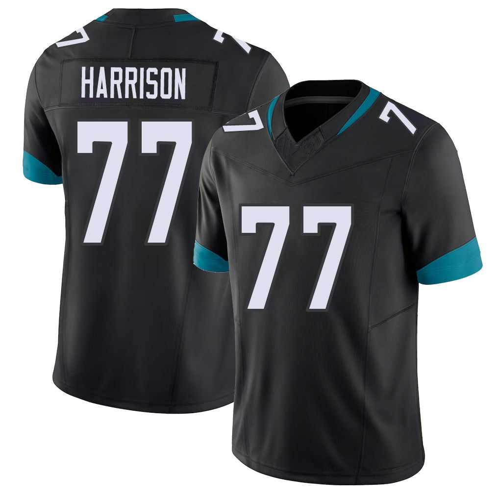 Jacksonville #77 Anton Football V Neck Short Sleeve Black Jersey Harrison For Men Youth Women Gift