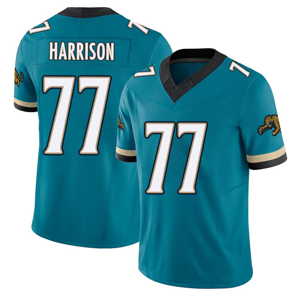 Jacksonville #77 Anton Football V Neck Short Sleeve Teal Jersey Harrison For Men Youth Women Gift