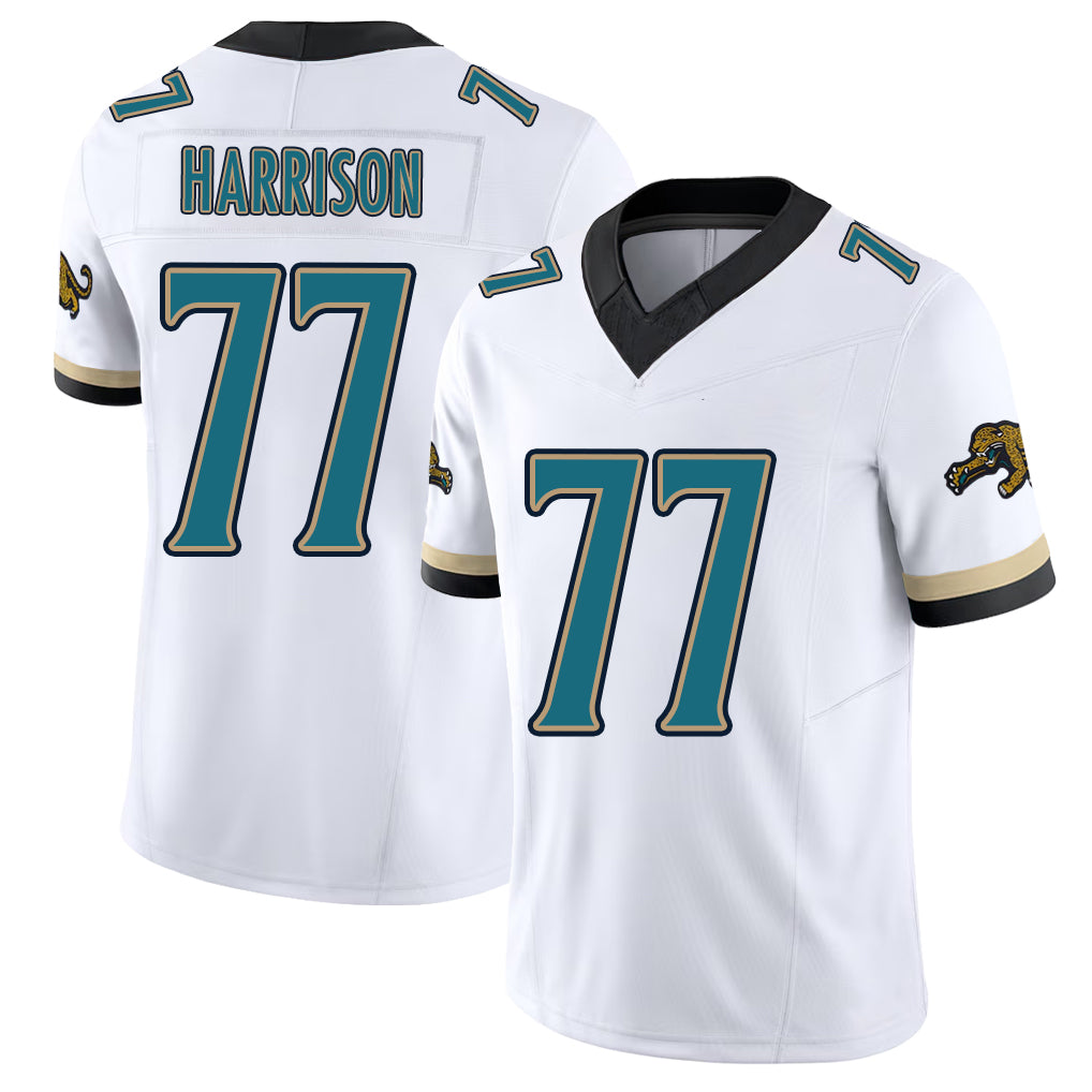 Jacksonville #77 Anton Football V Neck Short Sleeve White Jersey Harrison For Men Youth Women Gift