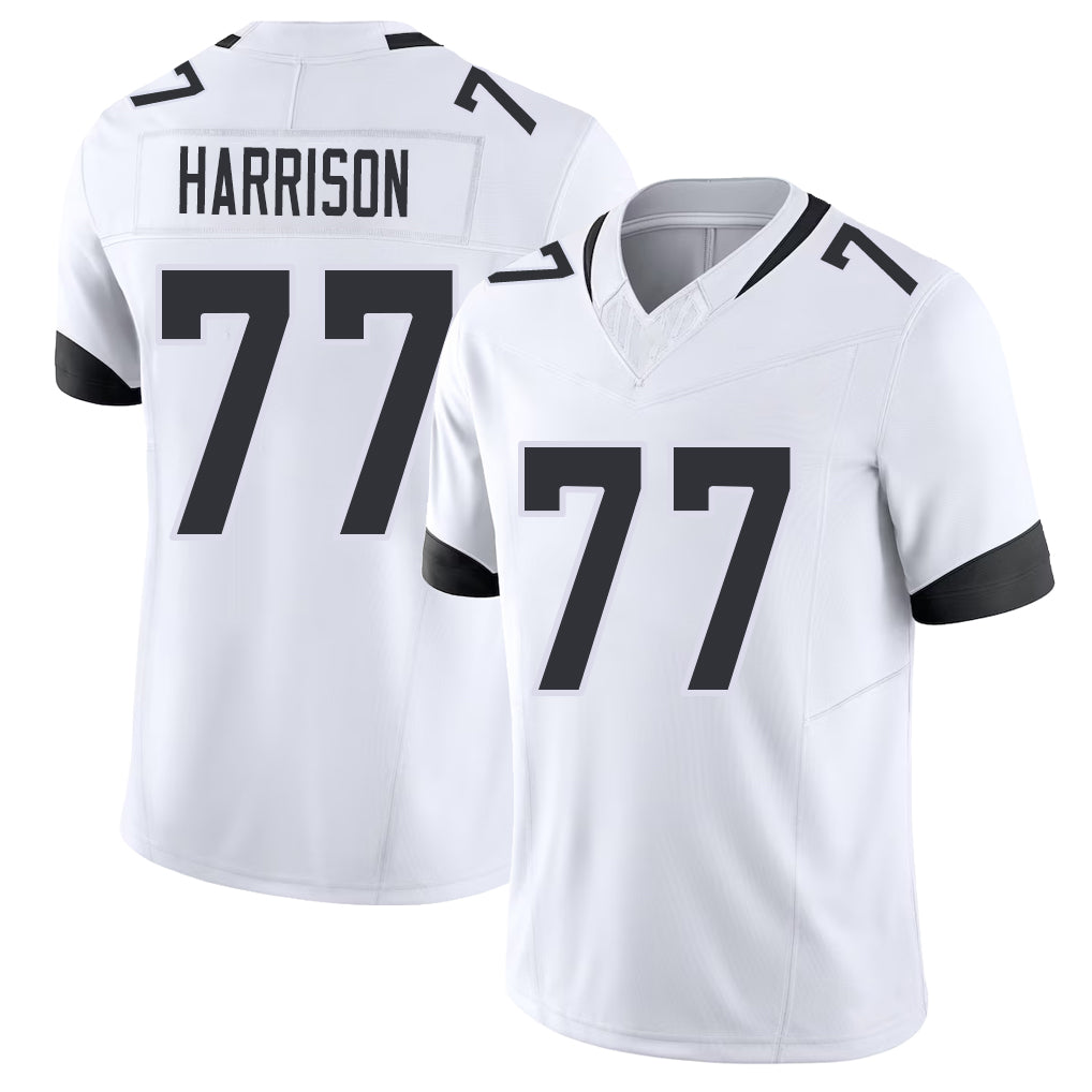 Jacksonville #77 Anton Football V Neck Short Sleeve White Jersey Harrison For Men Youth Women Gift