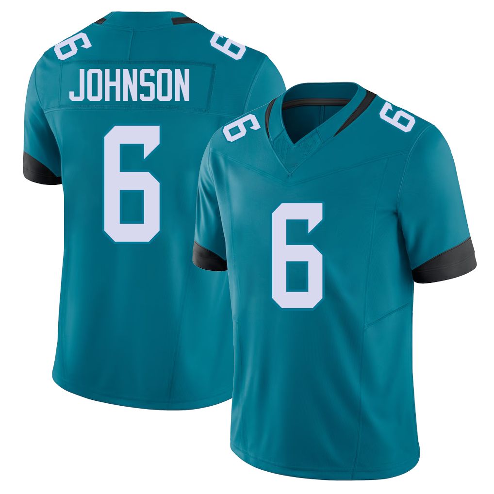 Jacksonville #6 Antonio Football V Neck Short Sleeve Teal Jersey Johnson For Men Youth Women Gift