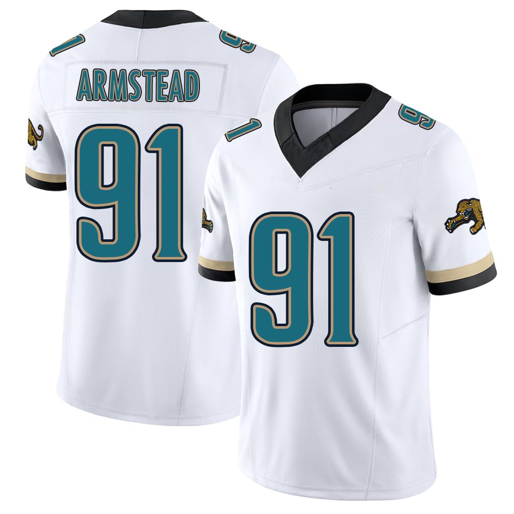 Jacksonville #91 Arik Football V Neck Short Sleeve White Jersey Armstead For Men Youth Women Gift