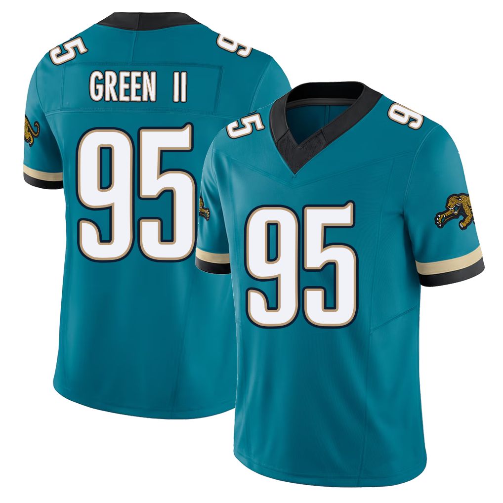 Jacksonville #95 BJ Football V Neck Short Sleeve Teal Jersey Green II For Men Youth Women Gift