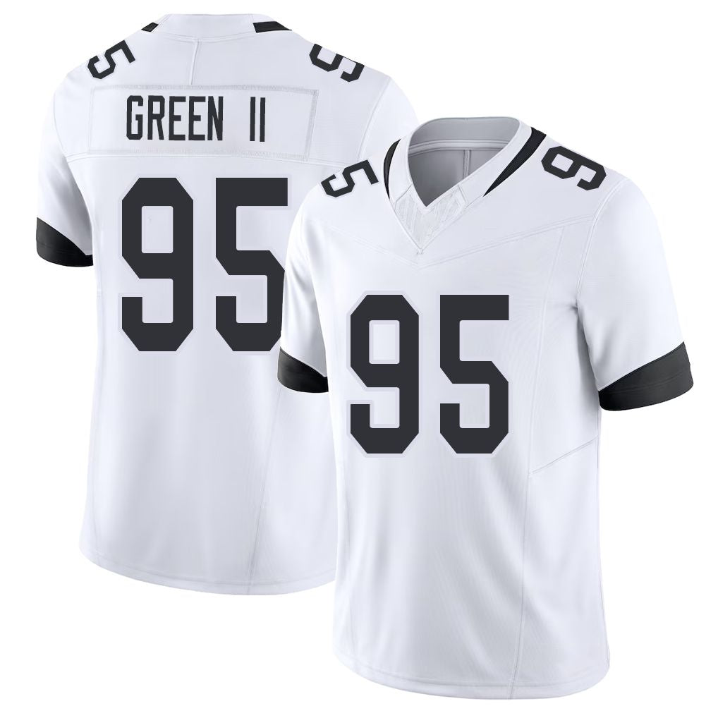 Jacksonville #95 BJ Football V Neck Short Sleeve White Jersey Green II For Men Youth Women Gift