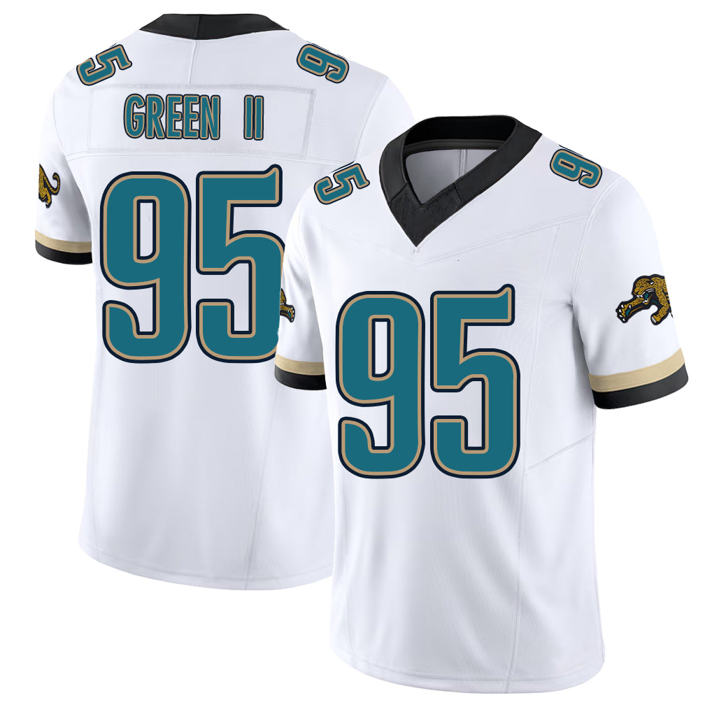 Jacksonville #95 BJ Football V Neck Short Sleeve White Jersey Green II For Men Youth Women Gift