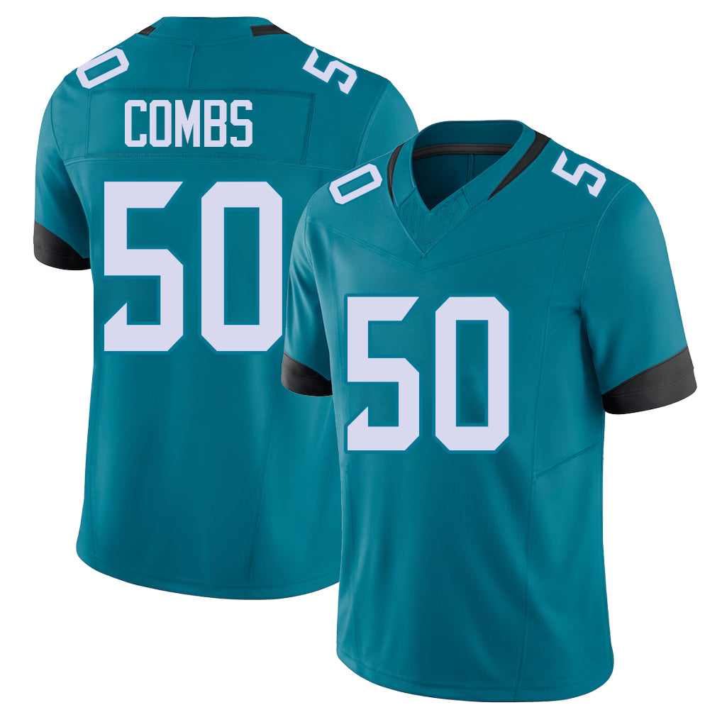 Jacksonville #50 Branson Football V Neck Short Sleeve Teal Jersey Combs For Men Youth Women Gift