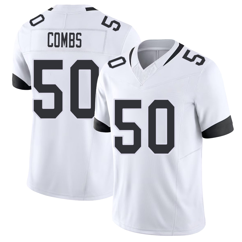 Jacksonville #50 Branson Football V Neck Short Sleeve White Jersey Combs For Men Youth Women Gift