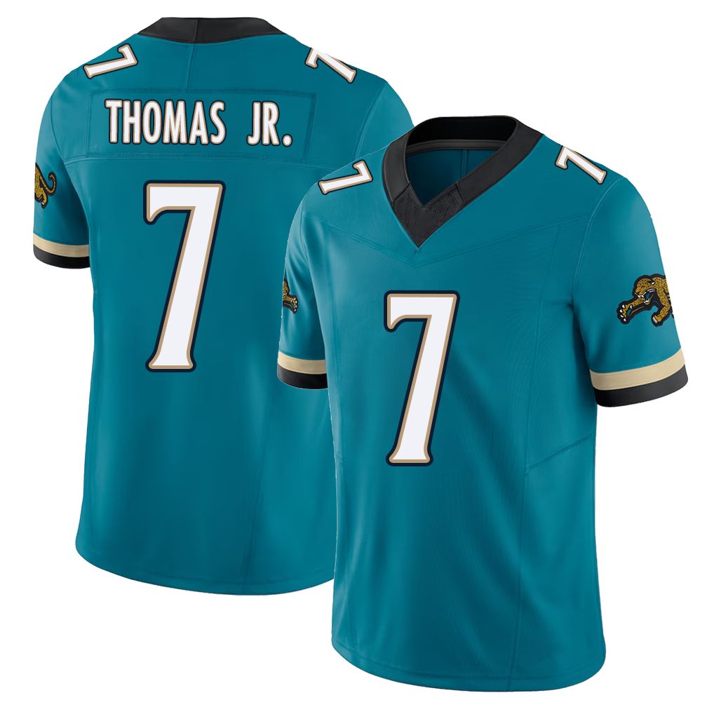 Jacksonville #7 Brian Football V Neck Short Sleeve Teal Jersey Thomas Jr. For Men Youth Women Gift