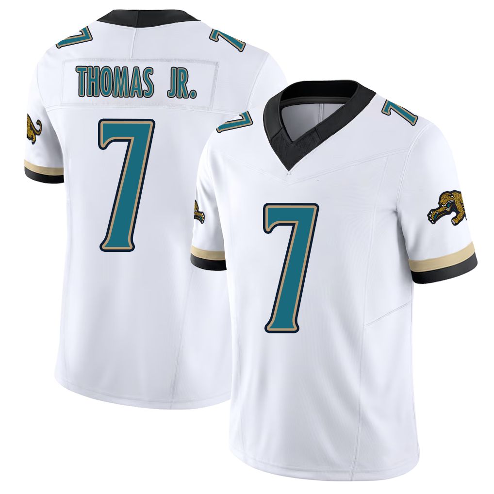Jacksonville #7 Brian Football V Neck Short Sleeve White Jersey Thomas Jr. For Men Youth Women Gift