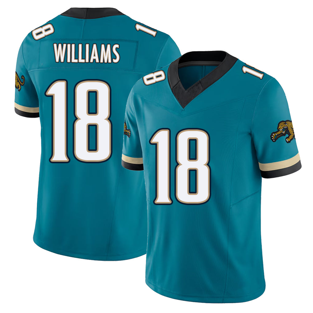 Jacksonville #18 C.J. Football V Neck Short Sleeve Teal Jersey Williams For Men Youth Women Gift