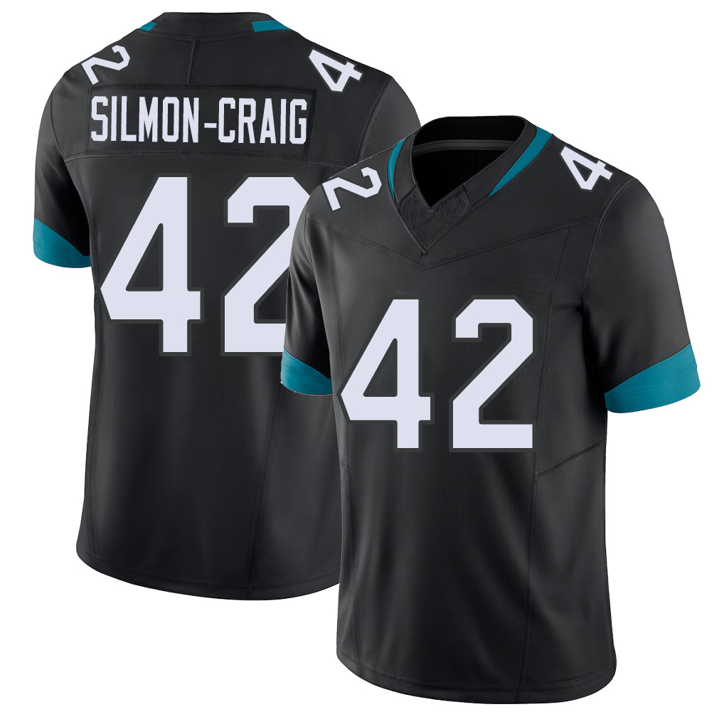 Jacksonville #42 Cam'Ron Football V Neck Short Sleeve Black Jersey Silmon-Craig For Men Youth Women Gift