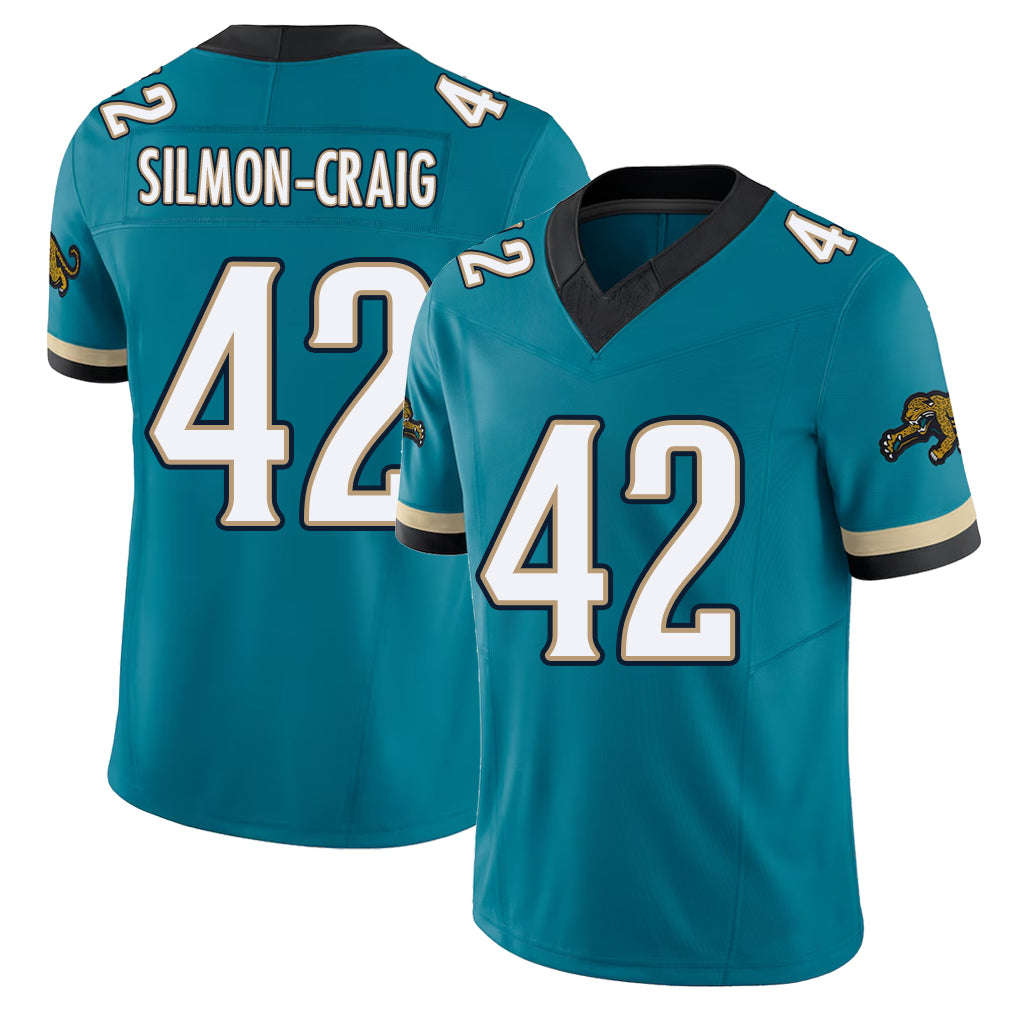 Jacksonville #42 Cam'Ron Football V Neck Short Sleeve Teal Jersey Silmon-Craig For Men Youth Women Gift