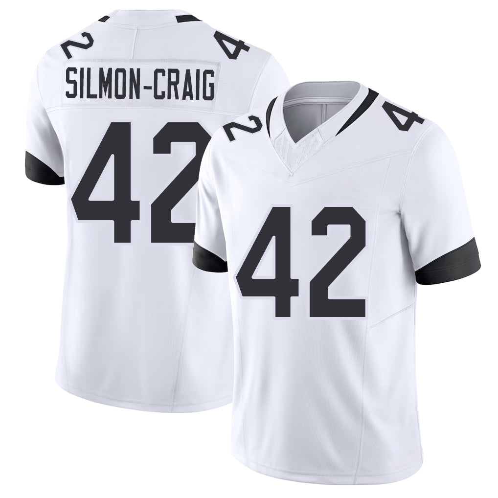 Jacksonville #42 Cam'Ron Football V Neck Short Sleeve White Jersey Silmon-Craig For Men Youth Women Gift